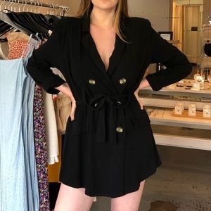 Black Belted Long Sleeve Wrap Dress with Buttons